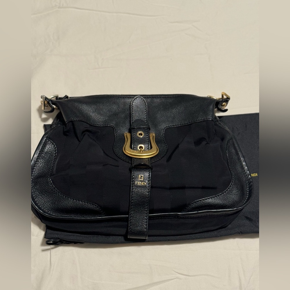 Vintage Fendi black canvas and leather doctor B shoulder